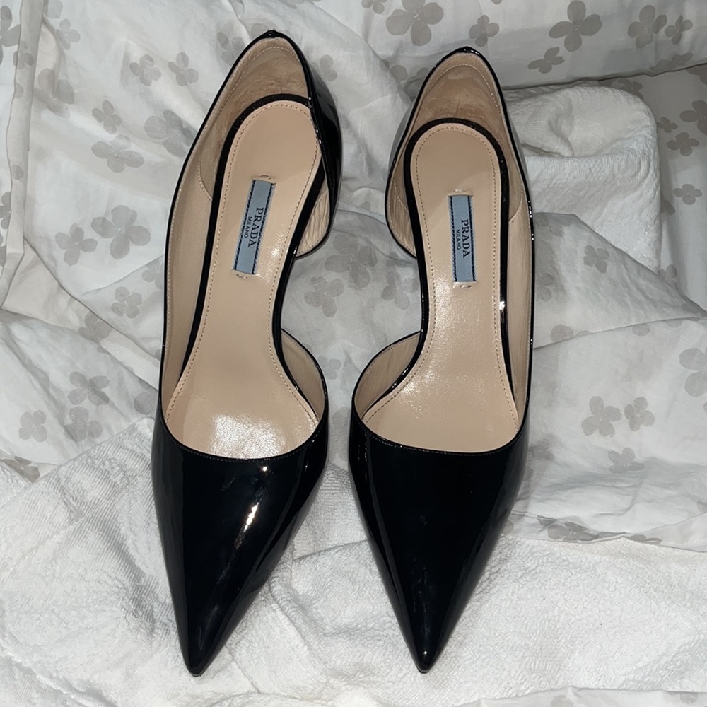 Prada black patent heels